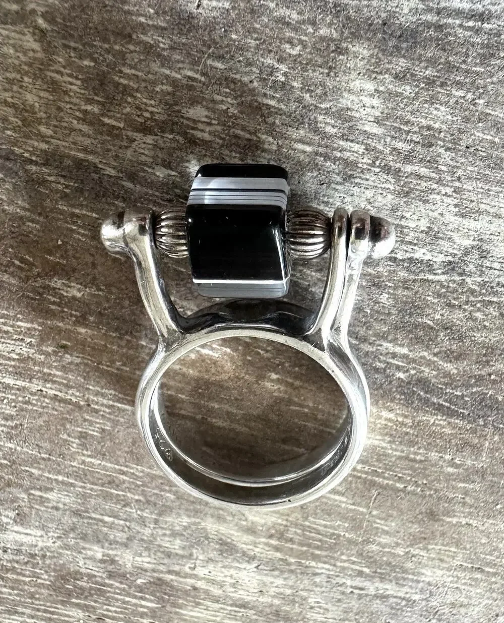 Unique Vintage Designer Sterling Silver Size 6 Glass Geometric Center